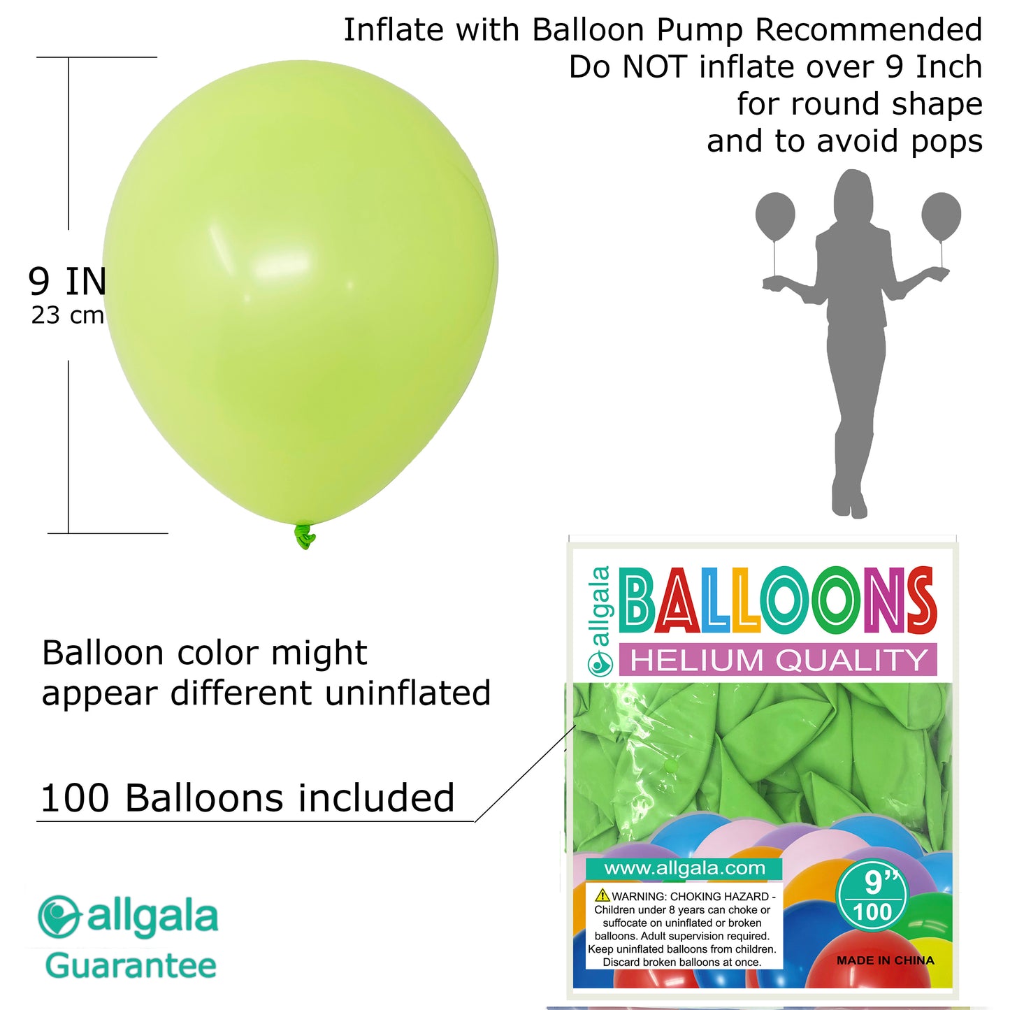 Allgala Balloons 9" 100 Count Helium Grade Premium Latex Balloons