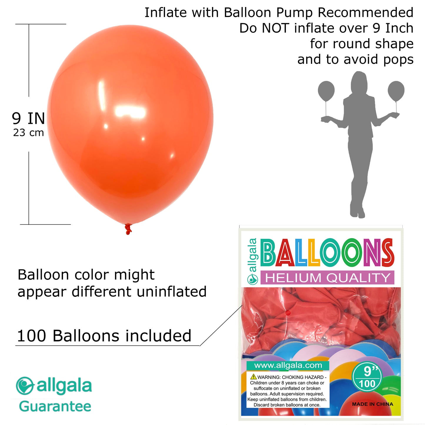 Allgala Balloons 12" 100 Count Helium Grade Premium Latex Balloons