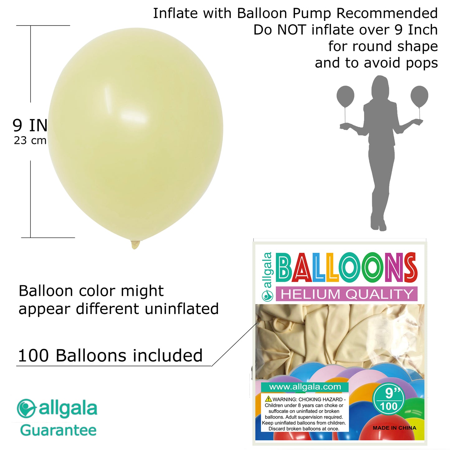 Allgala Balloons 9" 100 Count Helium Grade Premium Latex Balloons