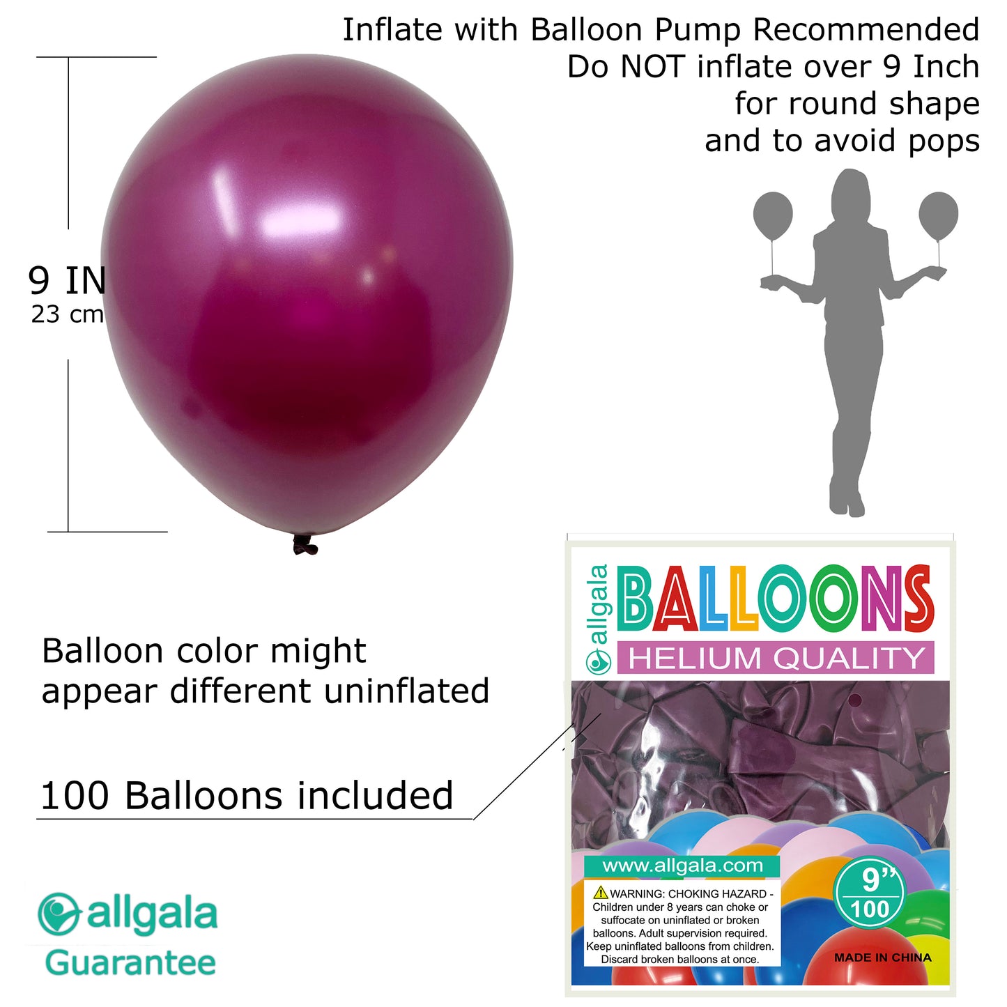 Allgala Balloons 12" 100 Count Helium Grade Premium Latex Balloons