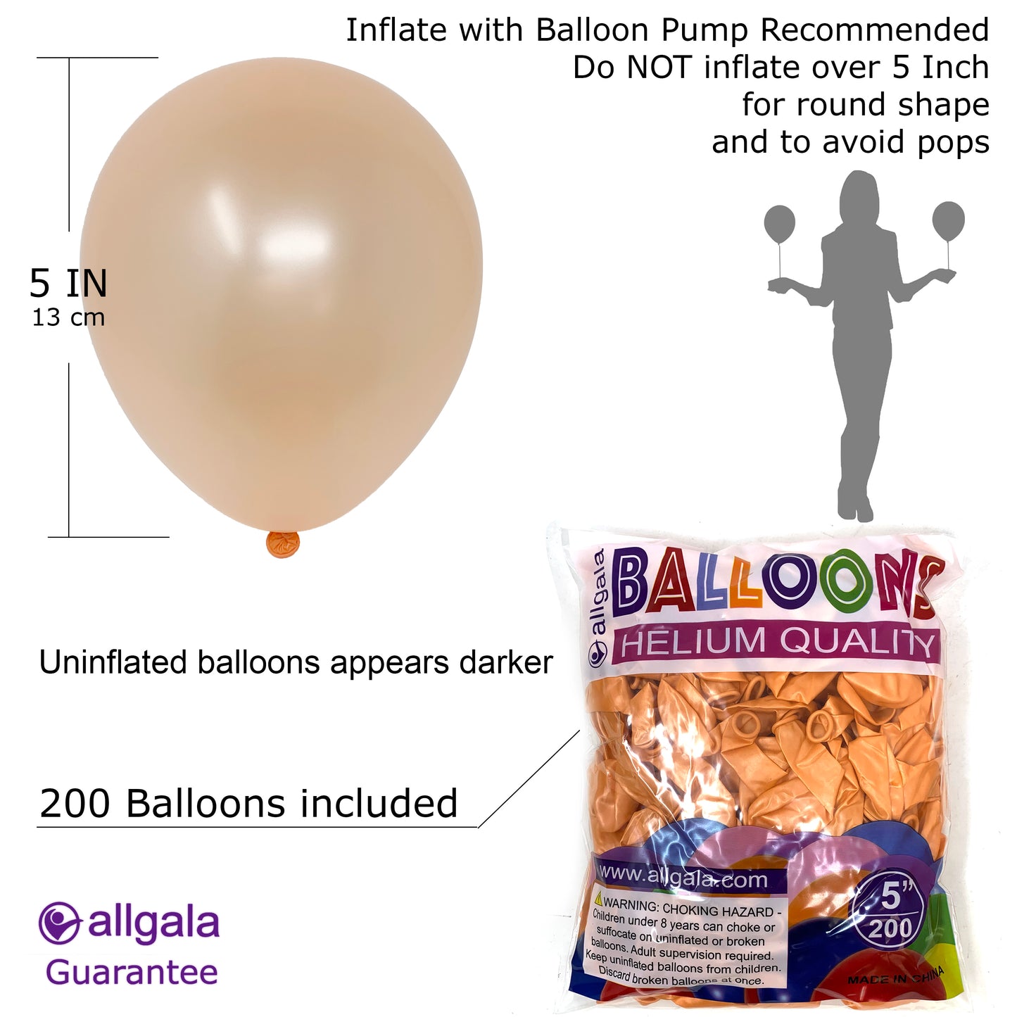 Allgala Balloons 5" 200 Count Helium Grade Premium Latex Balloons