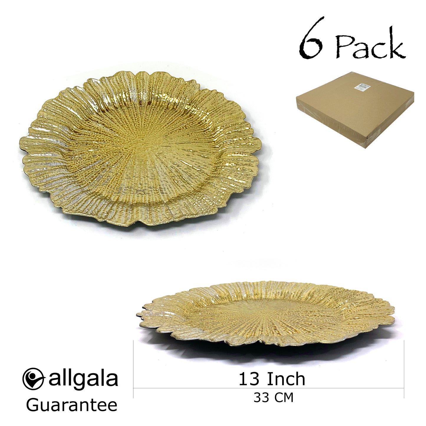 Allgala Charger Plates 13-Inch 6-Pack Heavy Quality Round Charger Plates-Reef