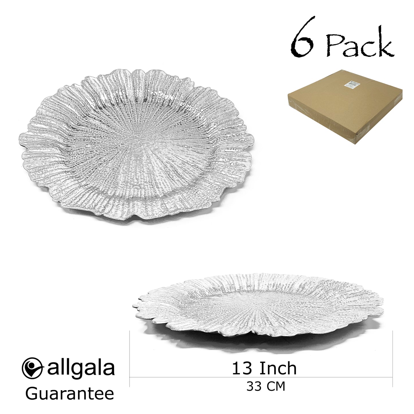 Allgala Charger Plates 13-Inch 6-Pack Heavy Quality Round Charger Plates-Reef