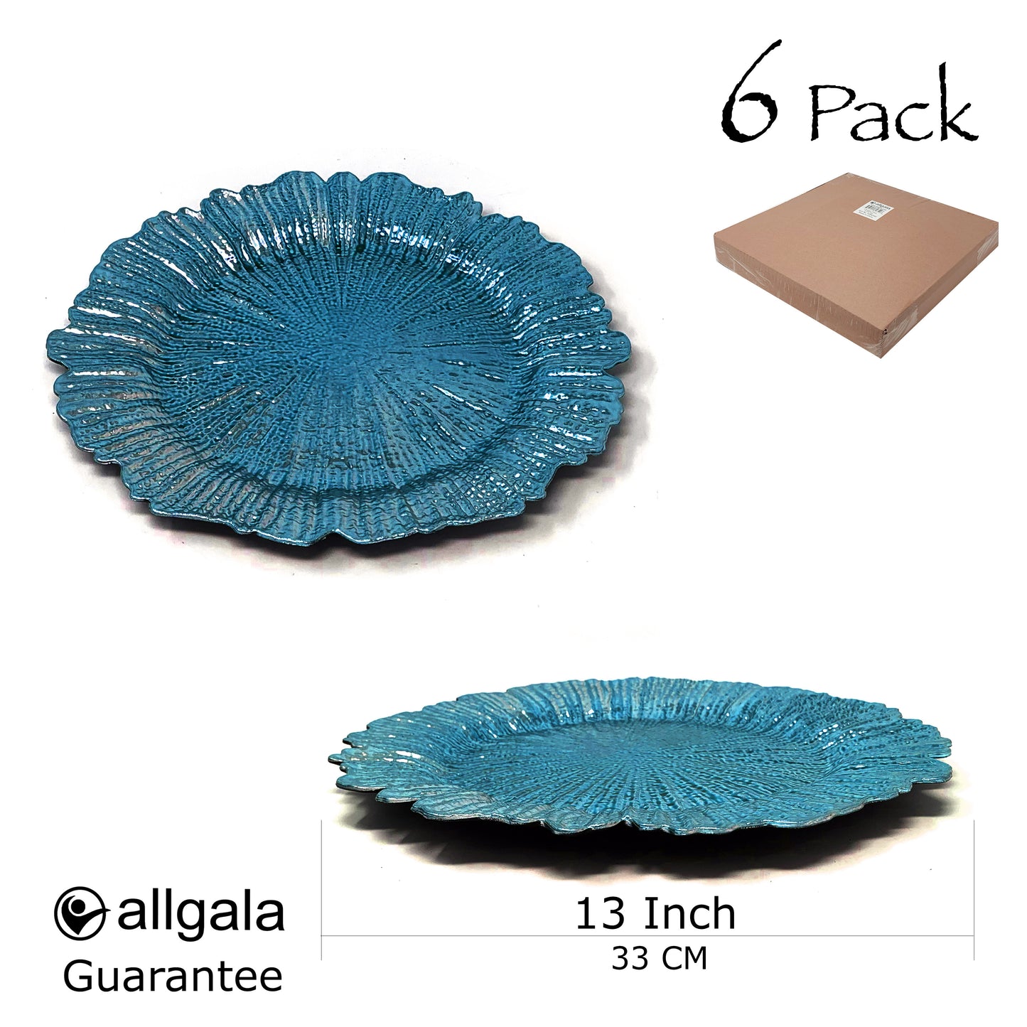 Allgala Charger Plates 13-Inch 6-Pack Heavy Quality Round Charger Plates-Reef