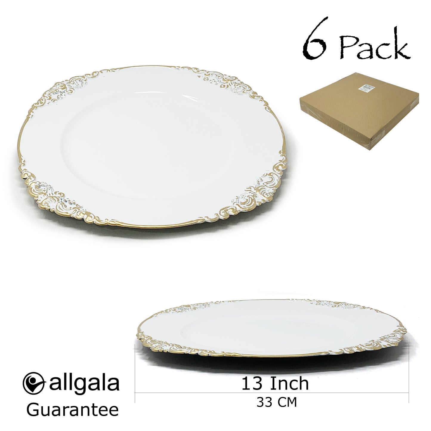 Allgala Charger Plates 13-Inch 6-Pack Heavy Quality Round Charger Plates-Floral