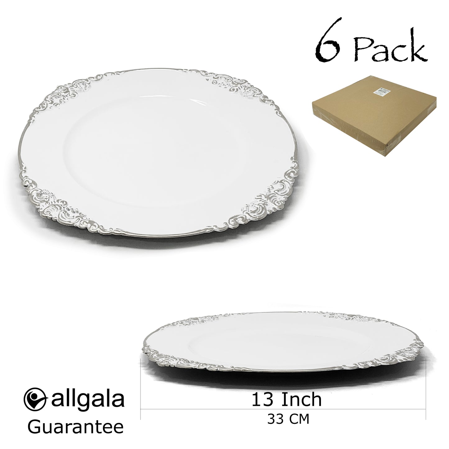 Allgala Charger Plates 13-Inch 6-Pack Heavy Quality Round Charger Plates-Floral