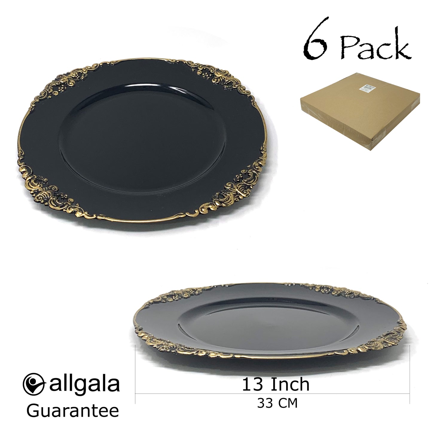 Allgala Charger Plates 13-Inch 6-Pack Heavy Quality Round Charger Plates-Floral