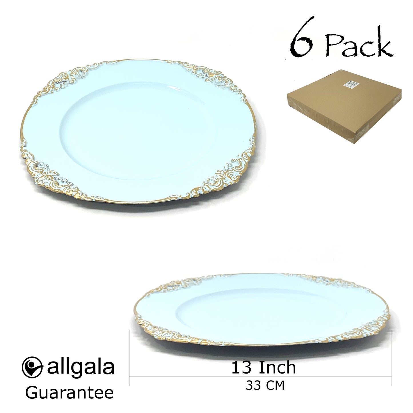 Allgala Charger Plates 13-Inch 6-Pack Heavy Quality Round Charger Plates-Floral