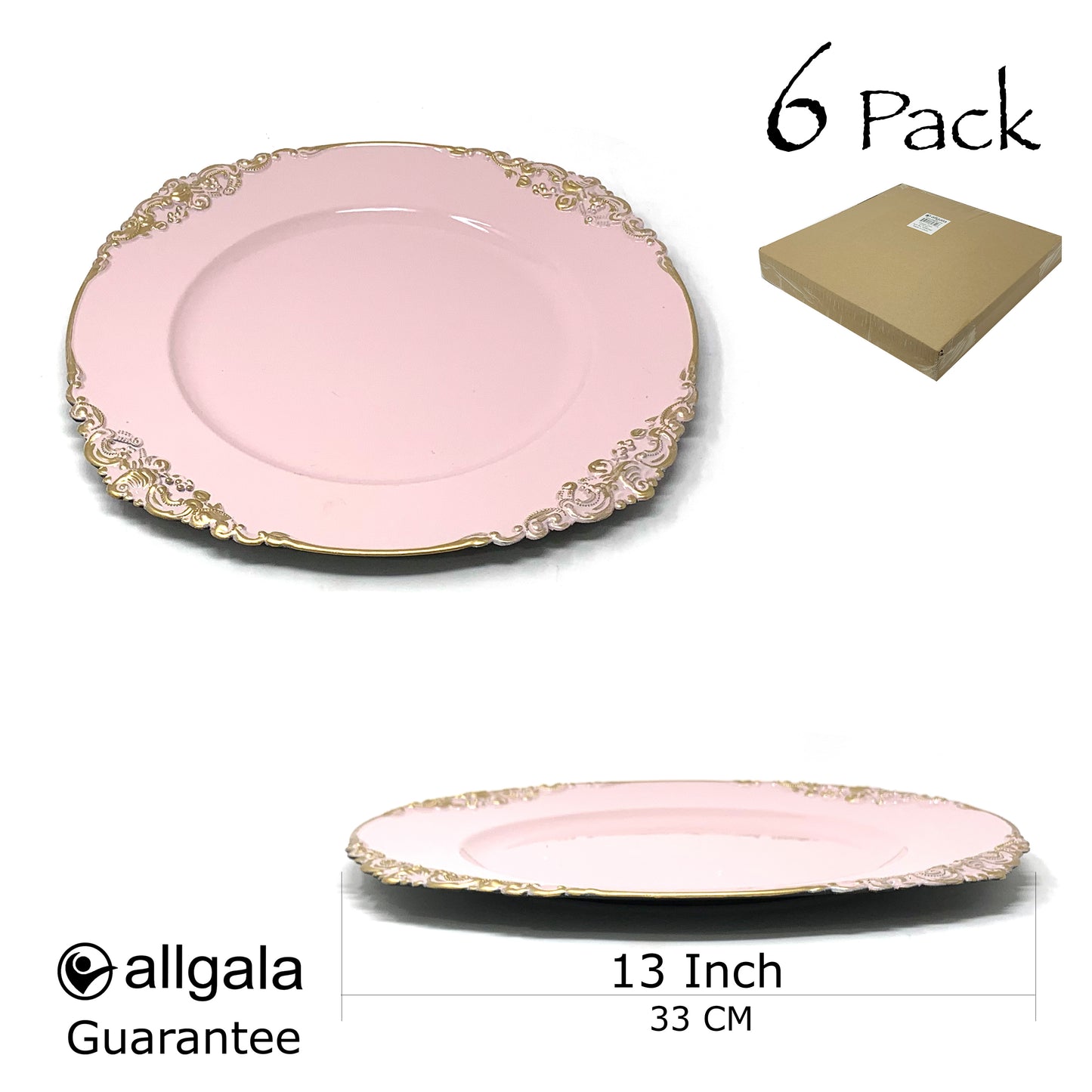 Allgala Charger Plates 13-Inch 6-Pack Heavy Quality Round Charger Plates-Floral