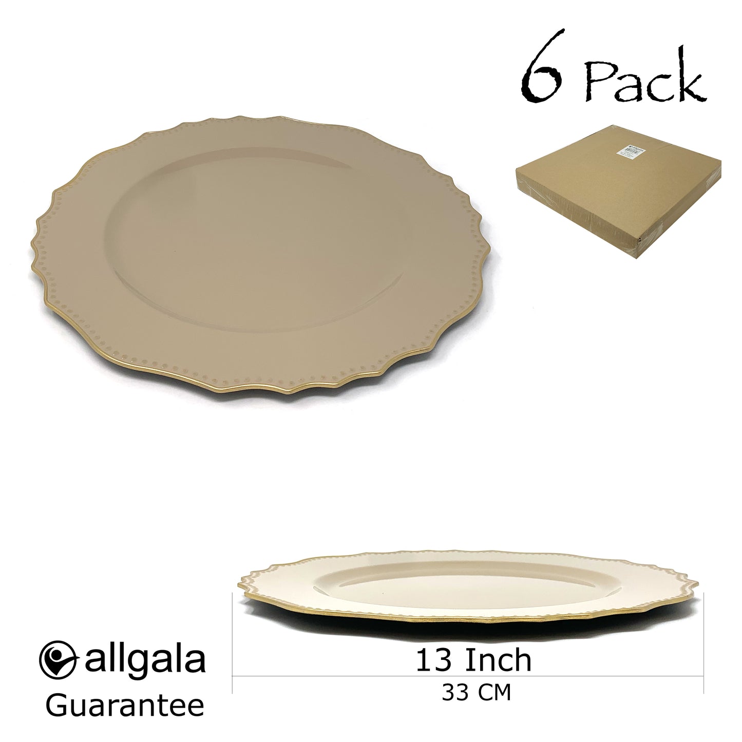 Allgala Charger Plates 13-Inch 6-Pack Heavy Quality Round Charger Plates-Floral