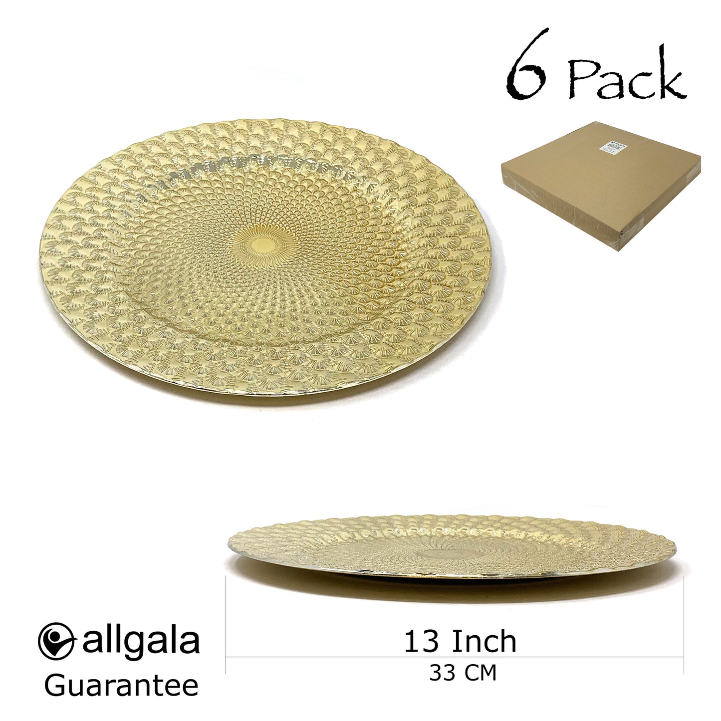Allgala Charger Plates 13-Inch 6-Pack Plastic Peacock Style Round Charger Plates