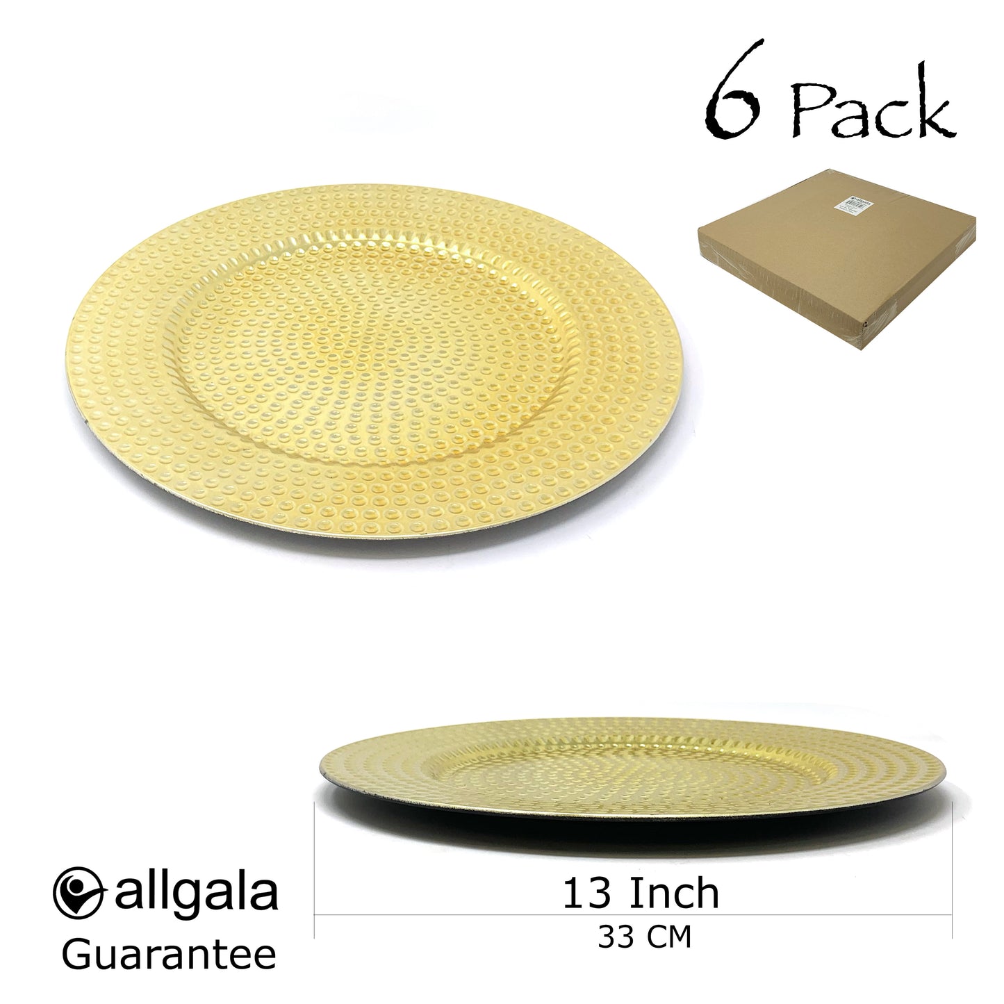 Allgala Charger Plates 13-Inch 6-Pack Plastic Hammered Round Charger Plates