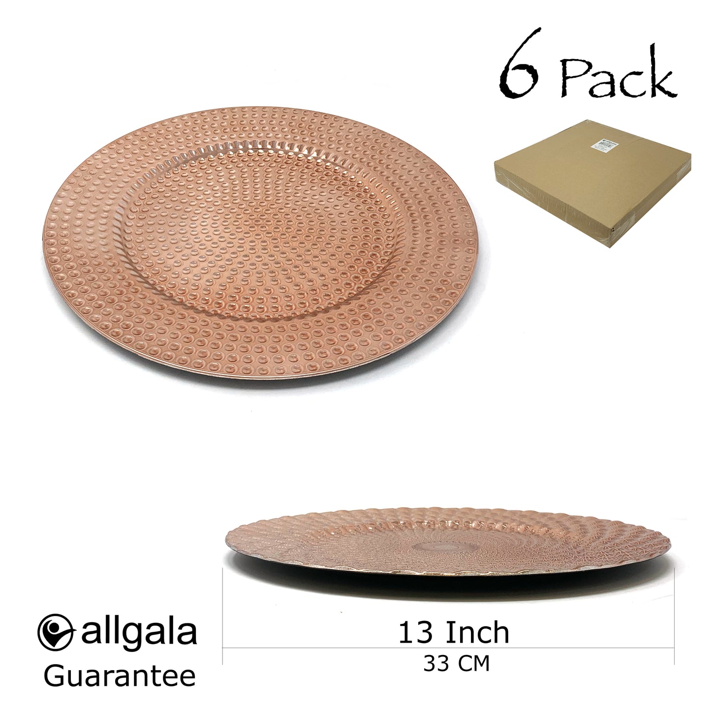 Allgala Charger Plates 13-Inch 6-Pack Plastic Hammered Round Charger Plates