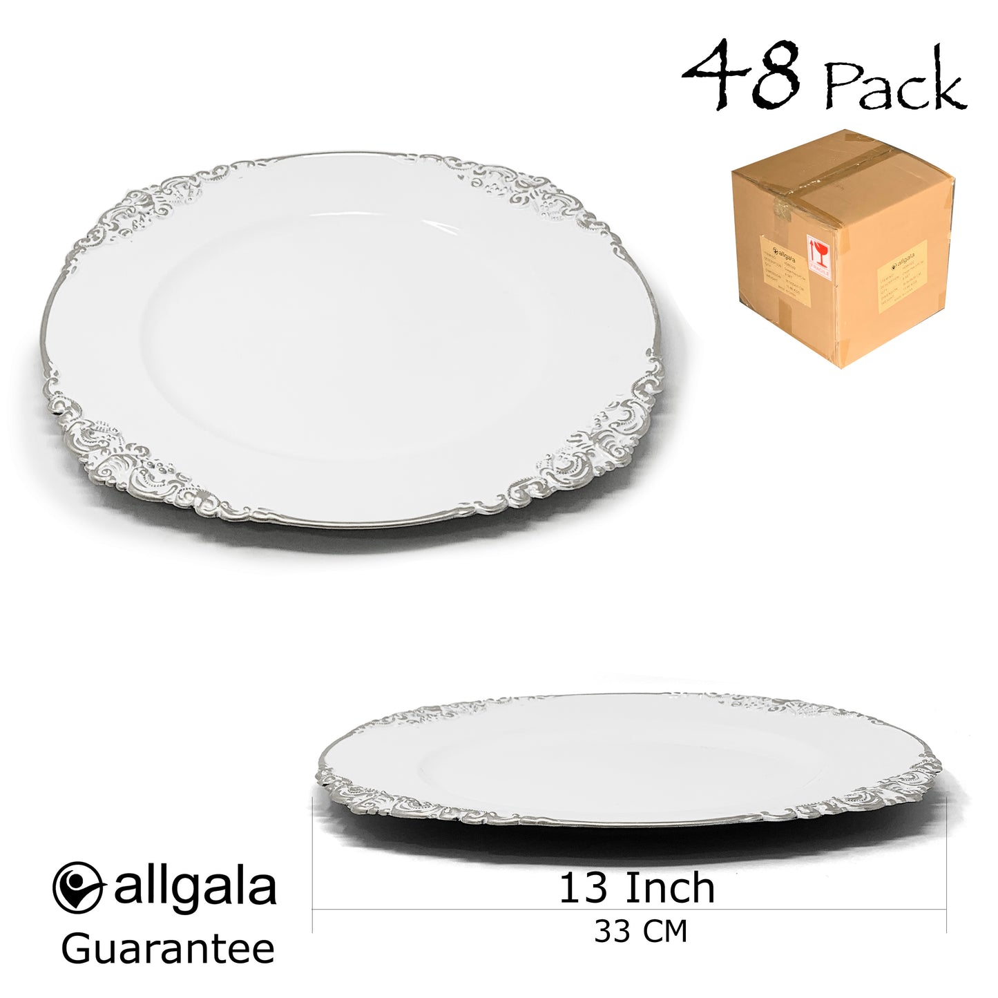 Allgala Charger Plates 13-Inch 6-Pack Heavy Quality Round Charger Plates-Floral