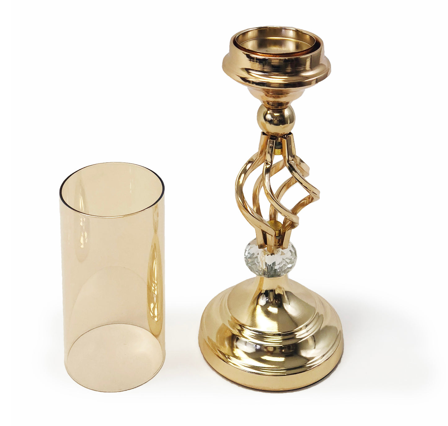 allgala 16" Crystal Gold Plated Tealight Votive Decorative Candle Holder with Hurrican Cover