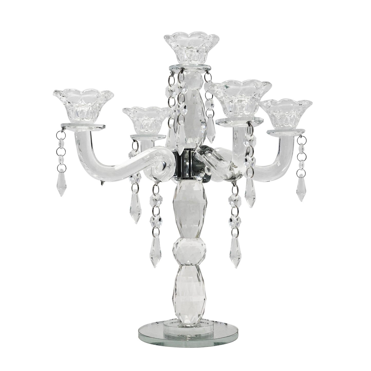 Allgala Candle Holder 5-Arm K9 Glass Crystal Candelabra Taper Candlestick Candle Holder