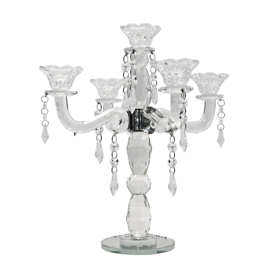 Allgala Candle Holder 5-Arm K9 Glass Crystal Candelabra Taper Candlestick Candle Holder