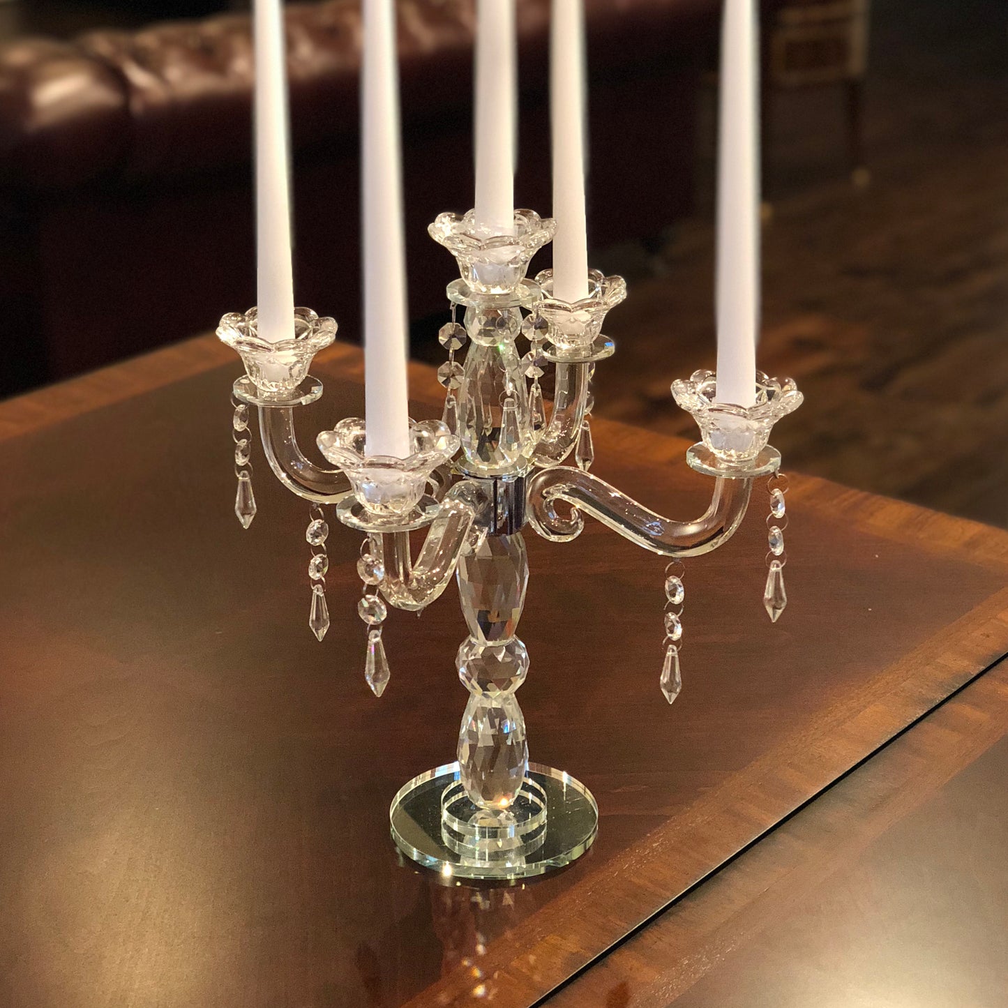 Allgala Candle Holder 5-Arm K9 Glass Crystal Candelabra Taper Candlestick Candle Holder