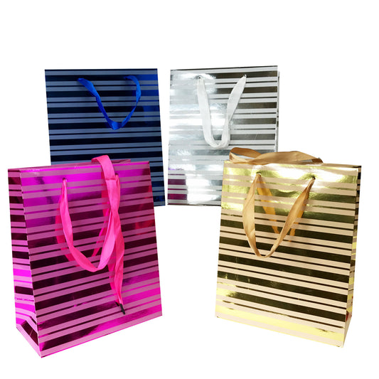 Allgala 12-pc Everyday Gift bags Metallic Strip Designs