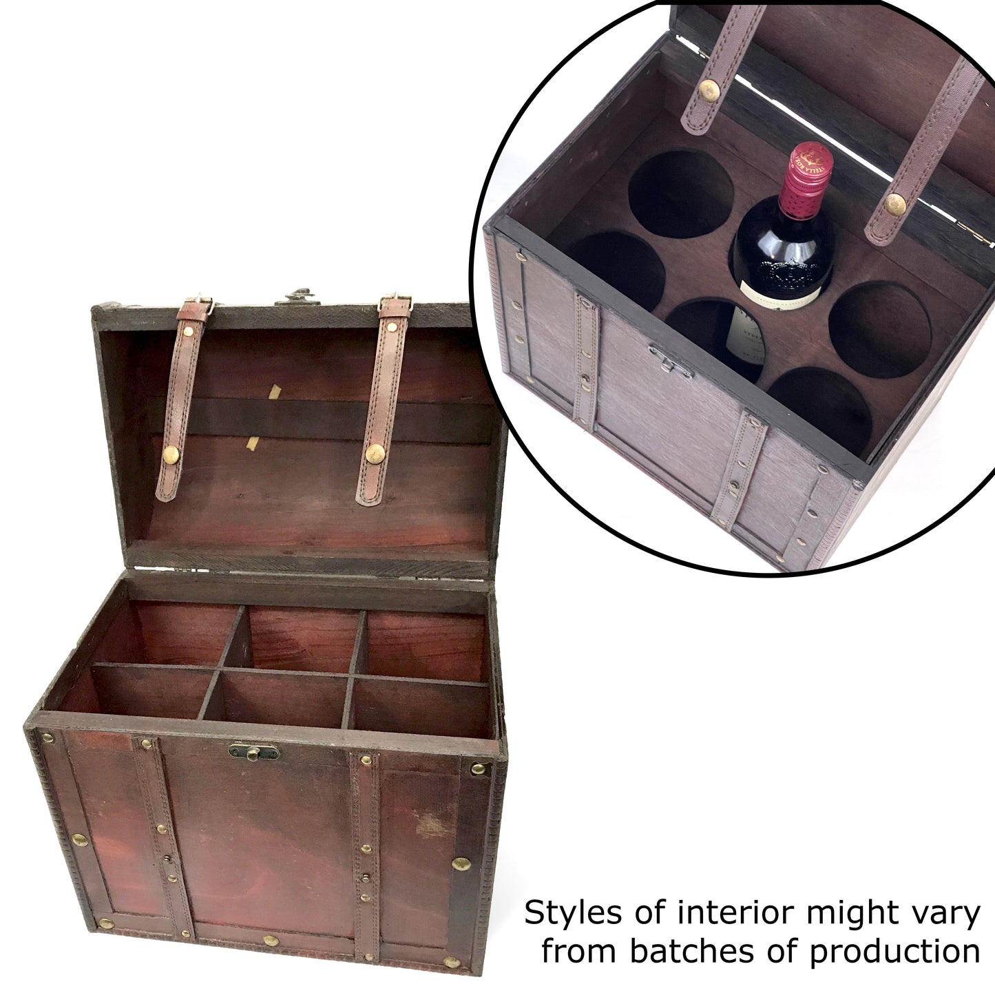 Allgala Wooden Wine 6-Bottle Chest with Antique Finish