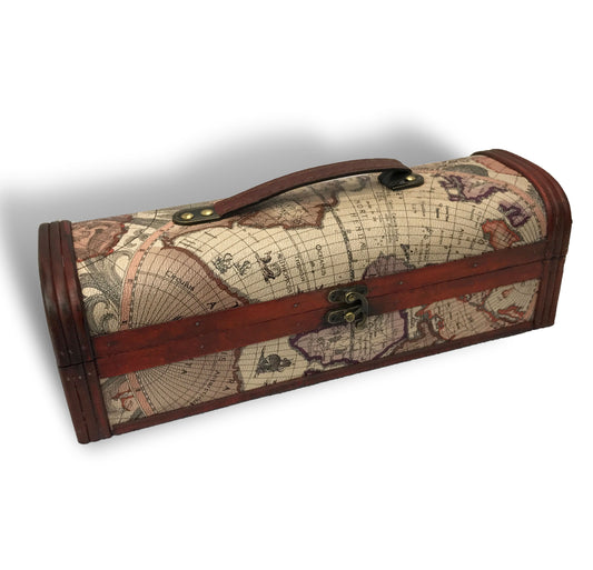 Allgala Wooden Wine Bottle Box with Antique Finish, Old Map