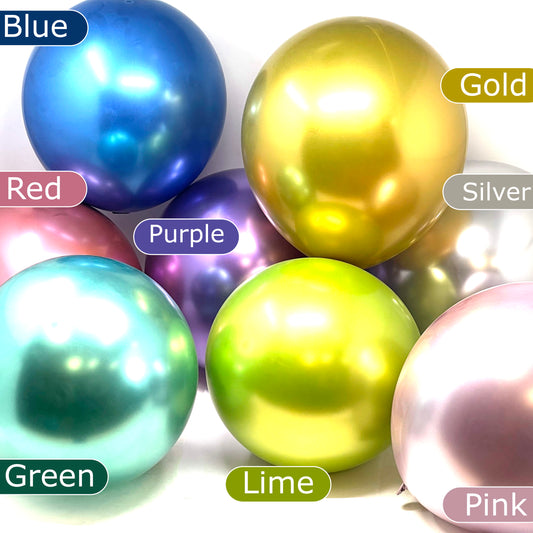 Allgala Balloons 12" 50 Count 2.8g Premium Heavy Metallic Chrome Latex Balloons