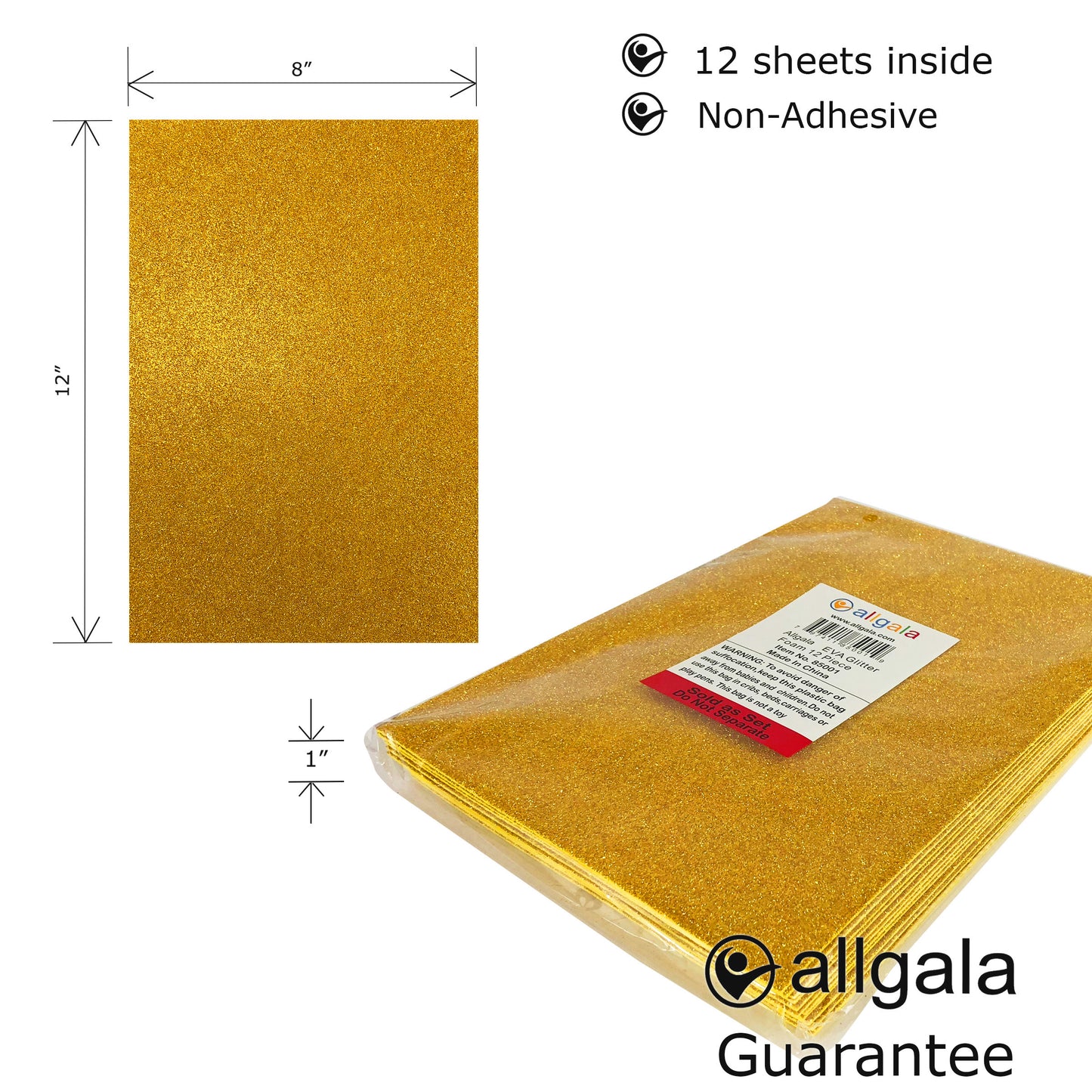 Allgala Foam Sheet 12 Pack Glitter EVA Foam Paper 8" x 12" Sheets for Kids Art Project, Cosplay Costume, Arts and Crafts