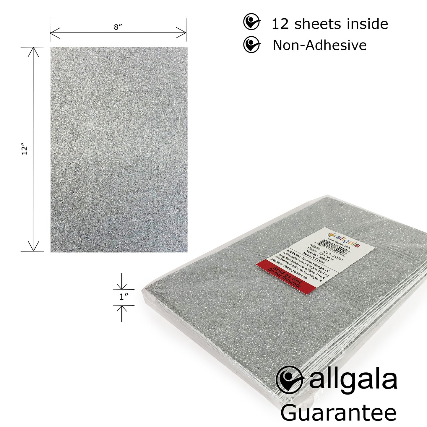 Allgala Foam Sheet 12 Pack Glitter EVA Foam Paper 8" x 12" Sheets for Kids Art Project, Cosplay Costume, Arts and Crafts