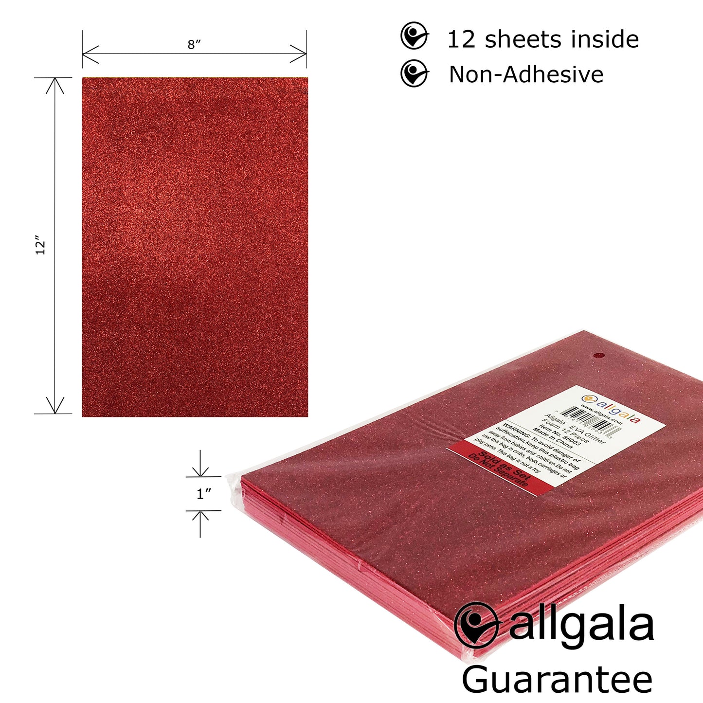 Allgala Foam Sheet 12 Pack Glitter EVA Foam Paper 8" x 12" Sheets for Kids Art Project, Cosplay Costume, Arts and Crafts