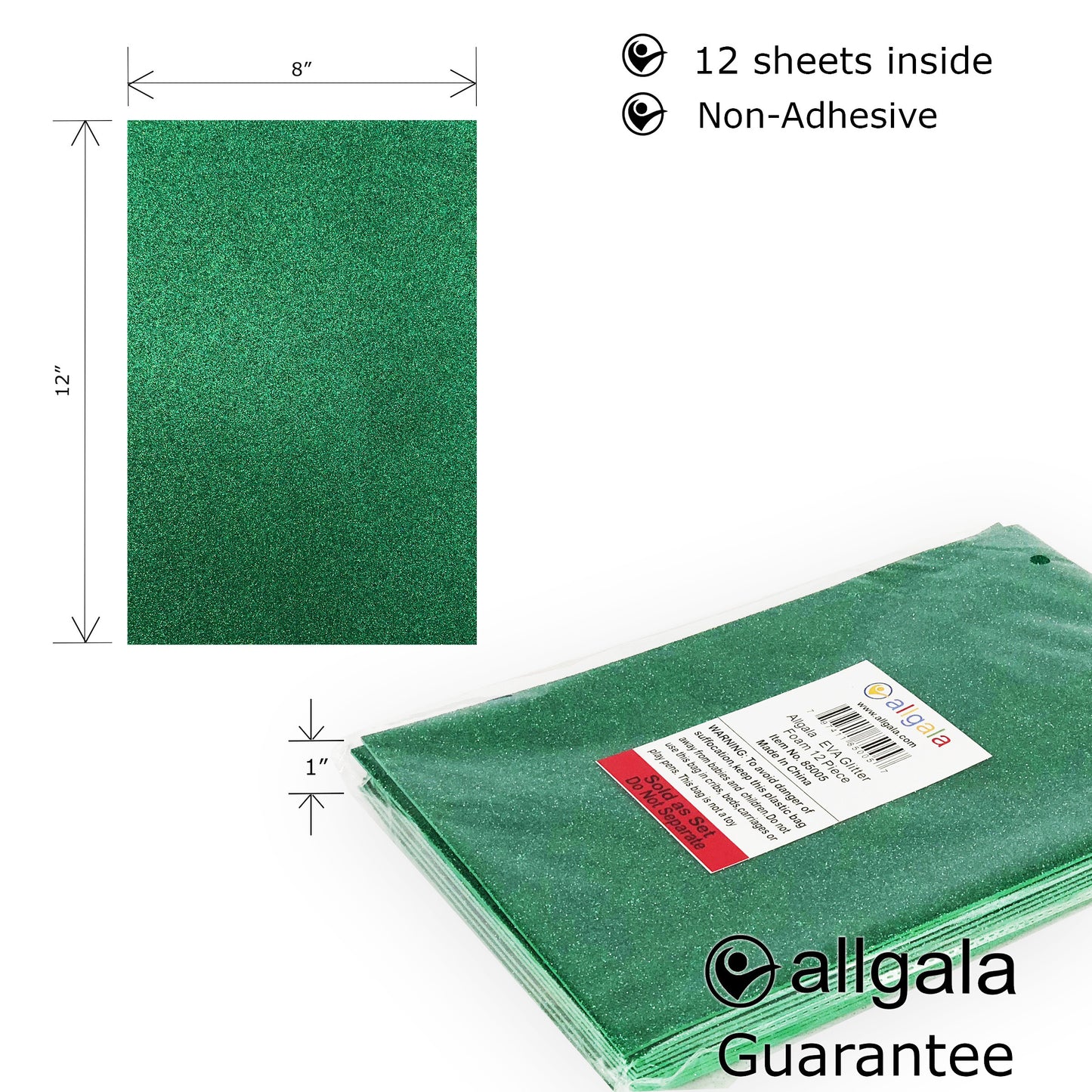 Allgala Foam Sheet 12 Pack Glitter EVA Foam Paper 8" x 12" Sheets for Kids Art Project, Cosplay Costume, Arts and Crafts