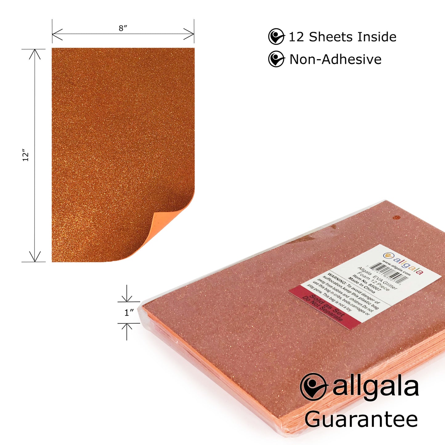 Allgala Foam Sheet 12 Pack Glitter EVA Foam Paper 8" x 12" Sheets for Kids Art Project, Cosplay Costume, Arts and Crafts