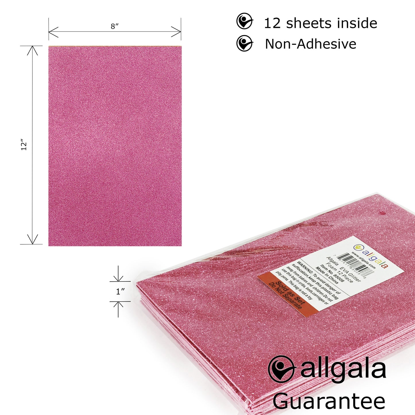 Allgala Foam Sheet 12 Pack Glitter EVA Foam Paper 8" x 12" Sheets for Kids Art Project, Cosplay Costume, Arts and Crafts