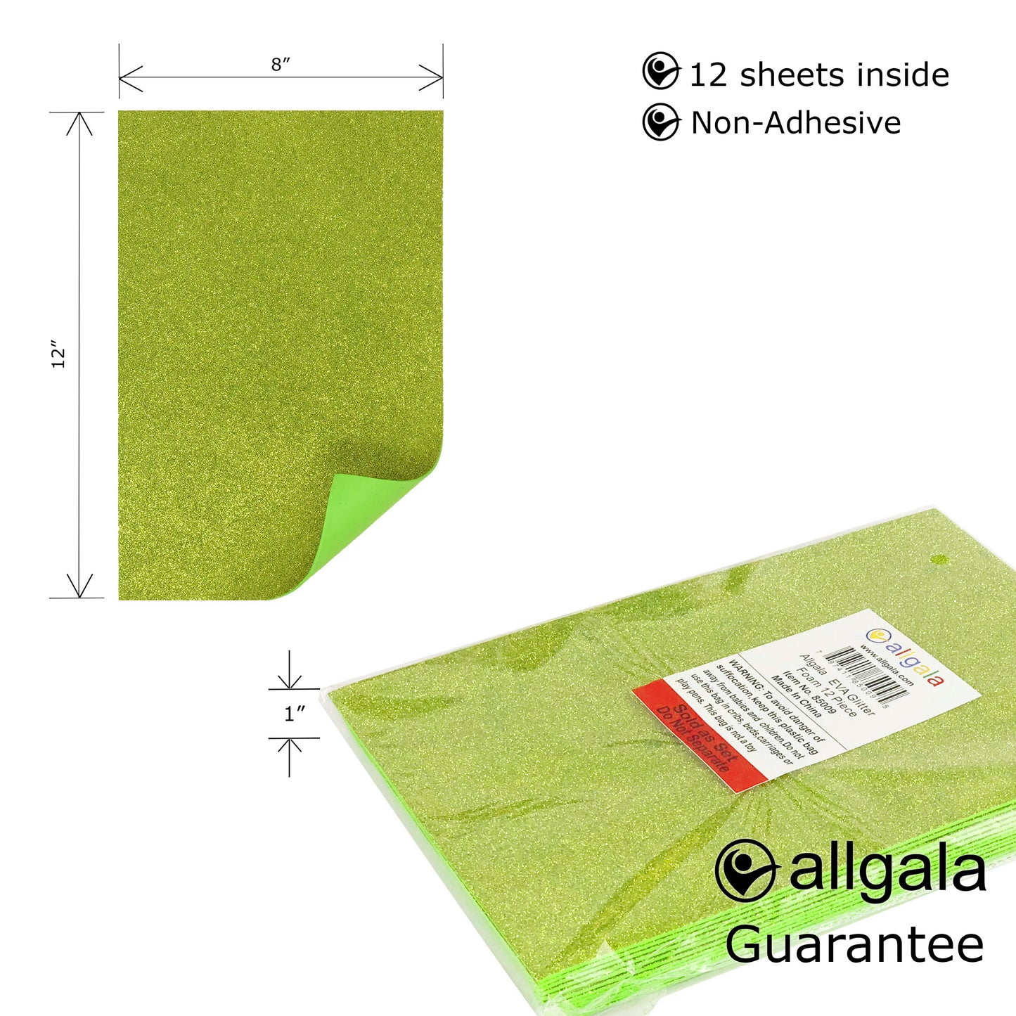 Allgala Foam Sheet 12 Pack Glitter EVA Foam Paper 8" x 12" Sheets for Kids Art Project, Cosplay Costume, Arts and Crafts