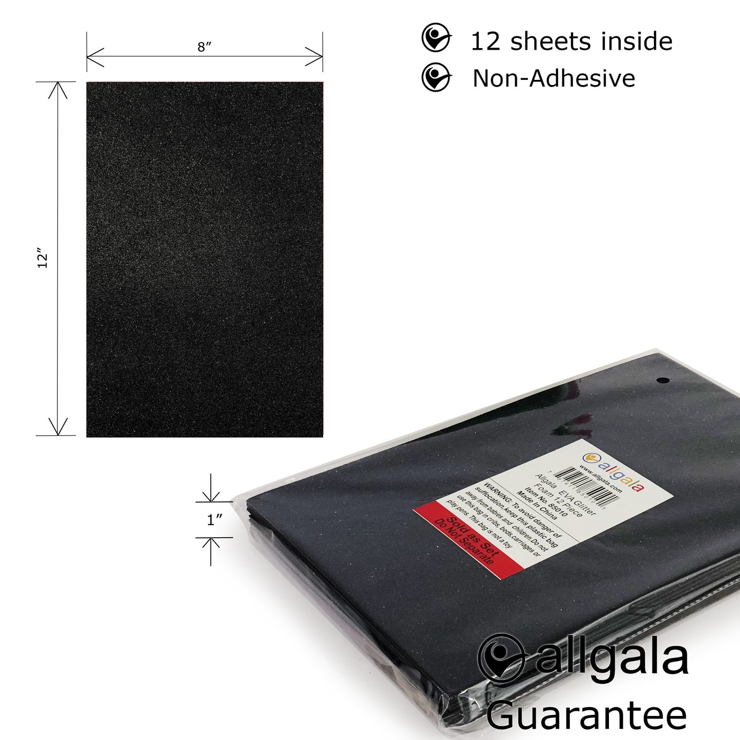 Allgala Foam Sheet 12 Pack Glitter EVA Foam Paper 8" x 12" Sheets for Kids Art Project, Cosplay Costume, Arts and Crafts