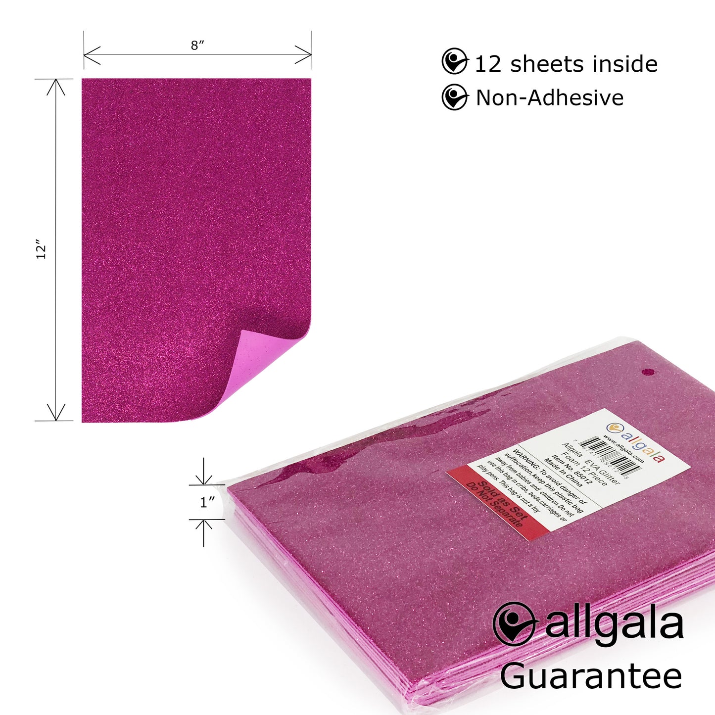 Allgala Foam Sheet 12 Pack Glitter EVA Foam Paper 8" x 12" Sheets for Kids Art Project, Cosplay Costume, Arts and Crafts