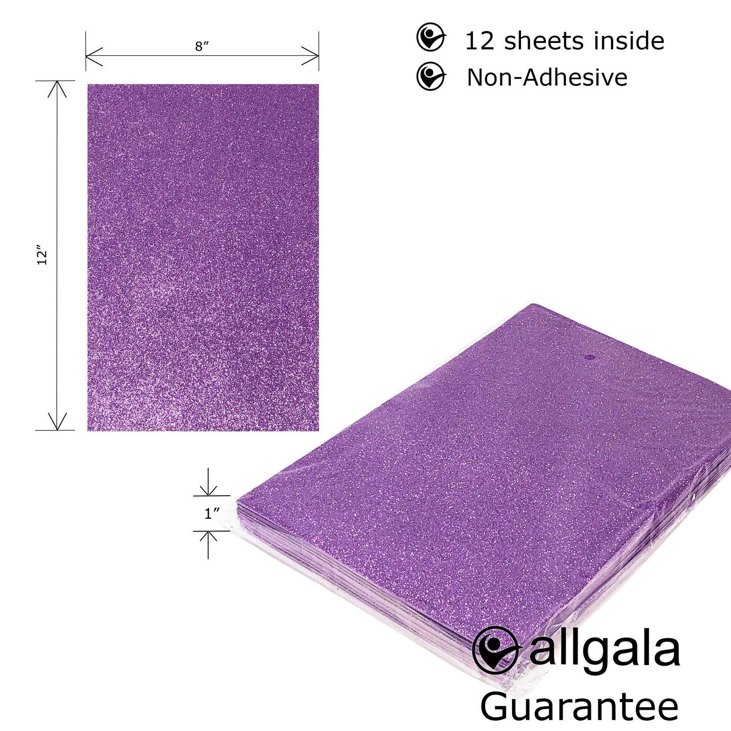 Allgala Foam Sheet 12 Pack Glitter EVA Foam Paper 8" x 12" Sheets for Kids Art Project, Cosplay Costume, Arts and Crafts