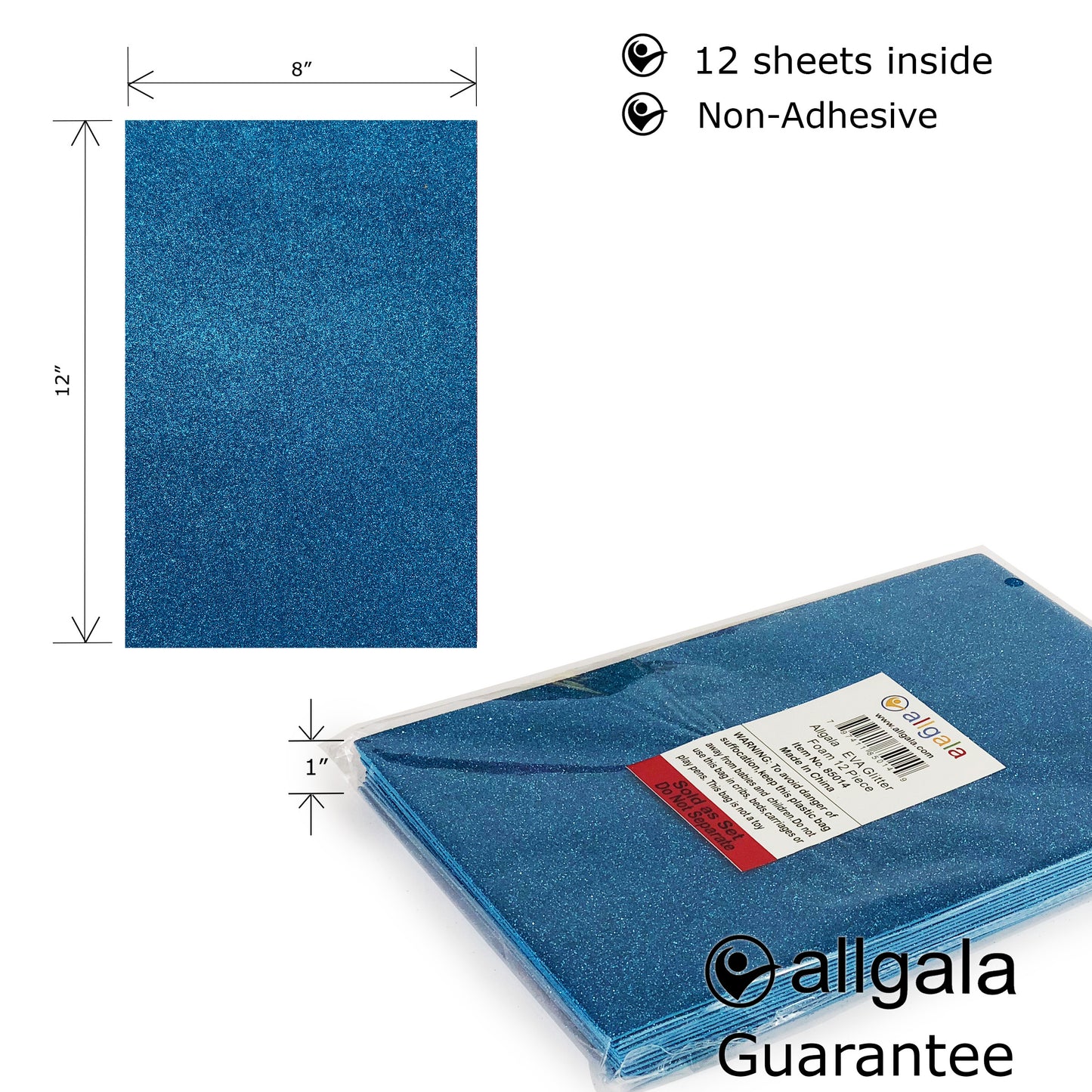 Allgala Foam Sheet 12 Pack Glitter EVA Foam Paper 8" x 12" Sheets for Kids Art Project, Cosplay Costume, Arts and Crafts
