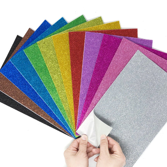 Allgala Foam Sheet Self Adhesive 12 Pack Glitter EVA Foam Paper 8" x 12" Sheets for Kids Art Project, Cosplay Costume, Arts and Crafts