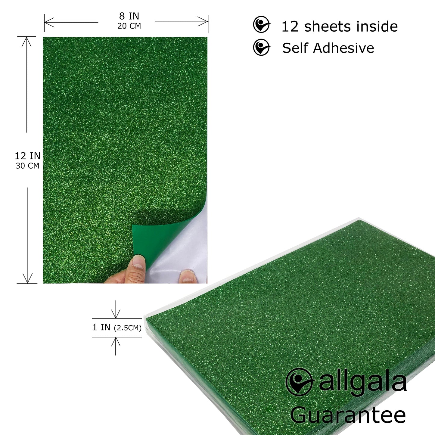 Allgala Foam Sheet Self Adhesive 12 Pack Glitter EVA Foam Paper 8" x 12" Sheets for Kids Art Project, Cosplay Costume, Arts and Crafts
