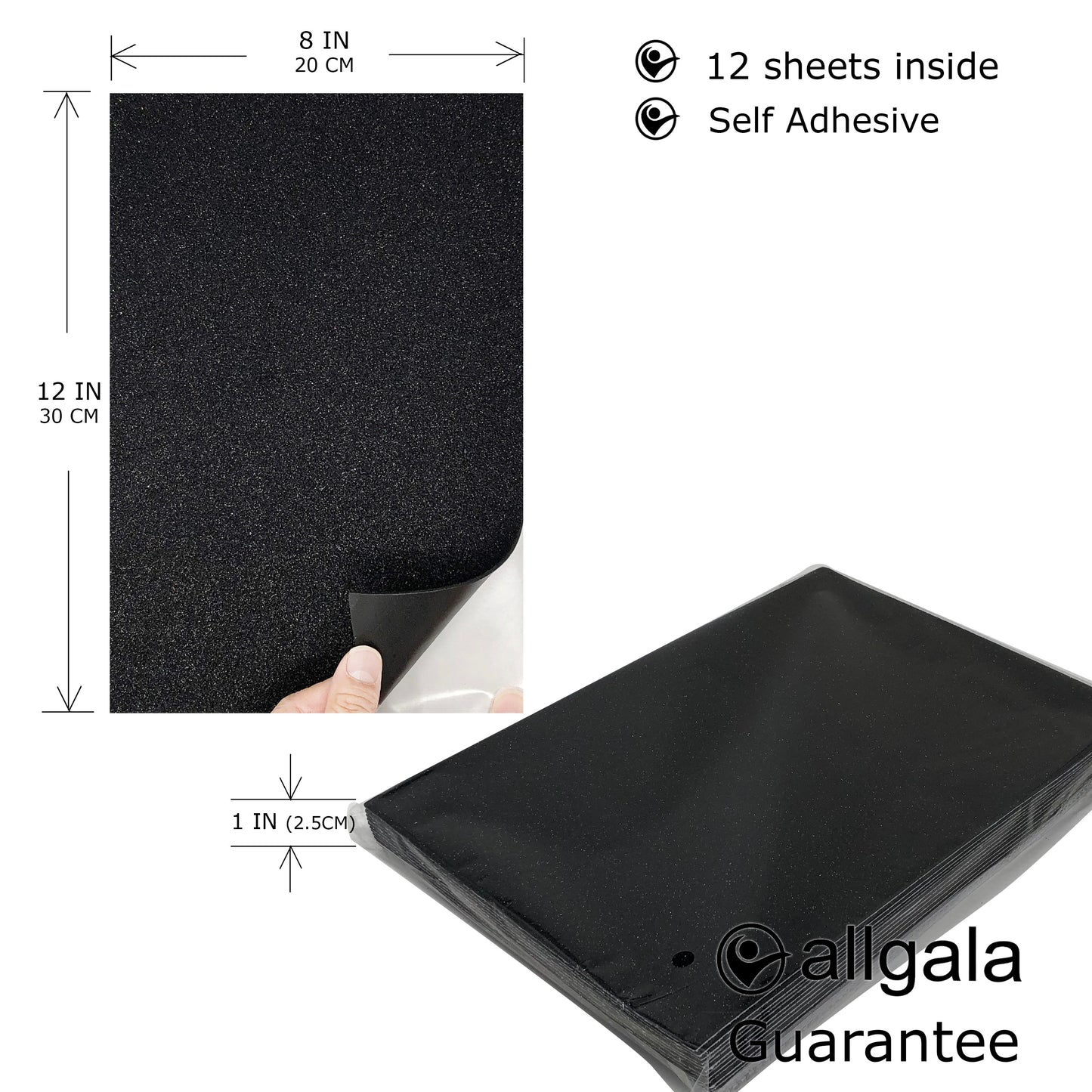 Allgala Foam Sheet Self Adhesive 12 Pack Glitter EVA Foam Paper 8" x 12" Sheets for Kids Art Project, Cosplay Costume, Arts and Crafts