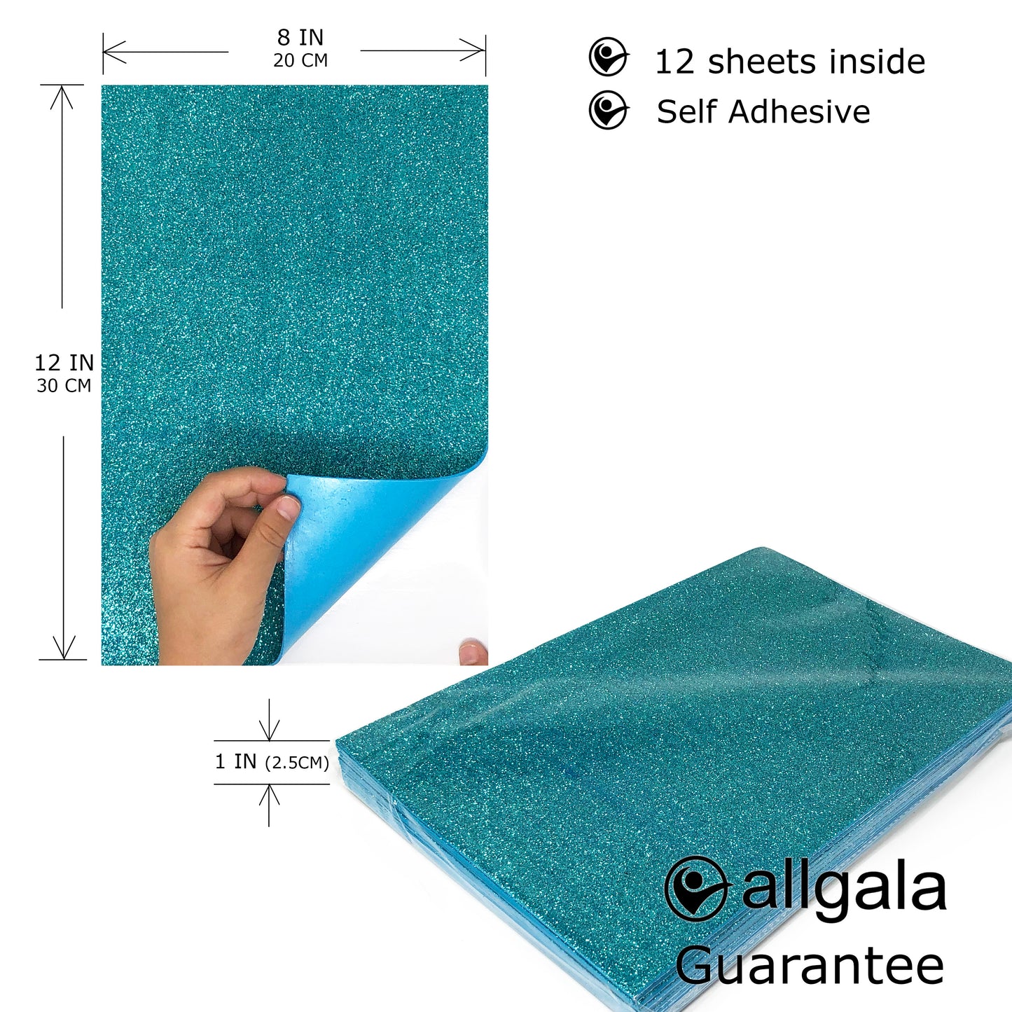 Allgala Foam Sheet Self Adhesive 12 Pack Glitter EVA Foam Paper 8" x 12" Sheets for Kids Art Project, Cosplay Costume, Arts and Crafts