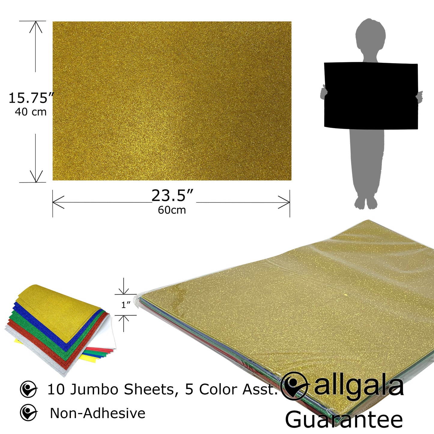 Allgala Foam Sheet 12 Pack JumboL 16"x24" Glitter EVA Foam Paper Sheets for Kids Art Project, Cosplay Costume, Arts and Crafts