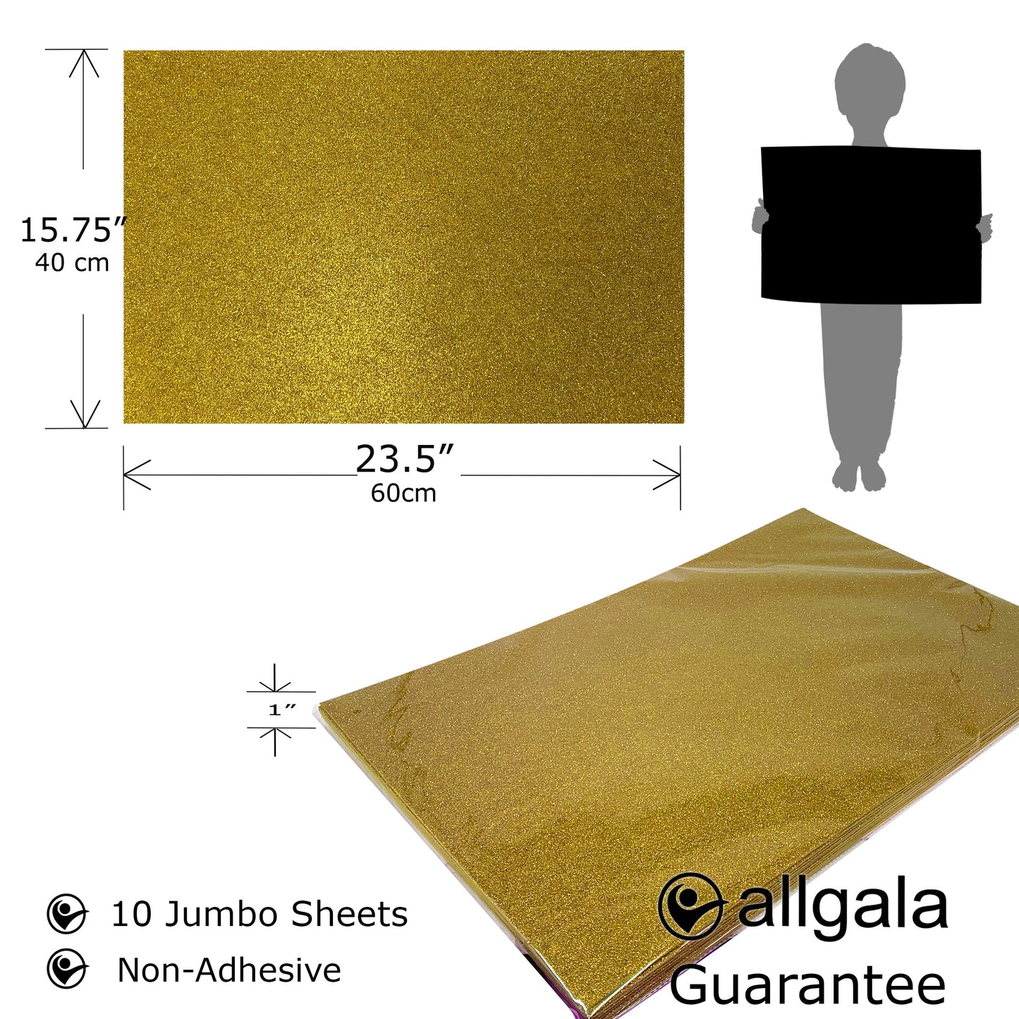Allgala Foam Sheet 12 Pack JumboL 16"x24" Glitter EVA Foam Paper Sheets for Kids Art Project, Cosplay Costume, Arts and Crafts
