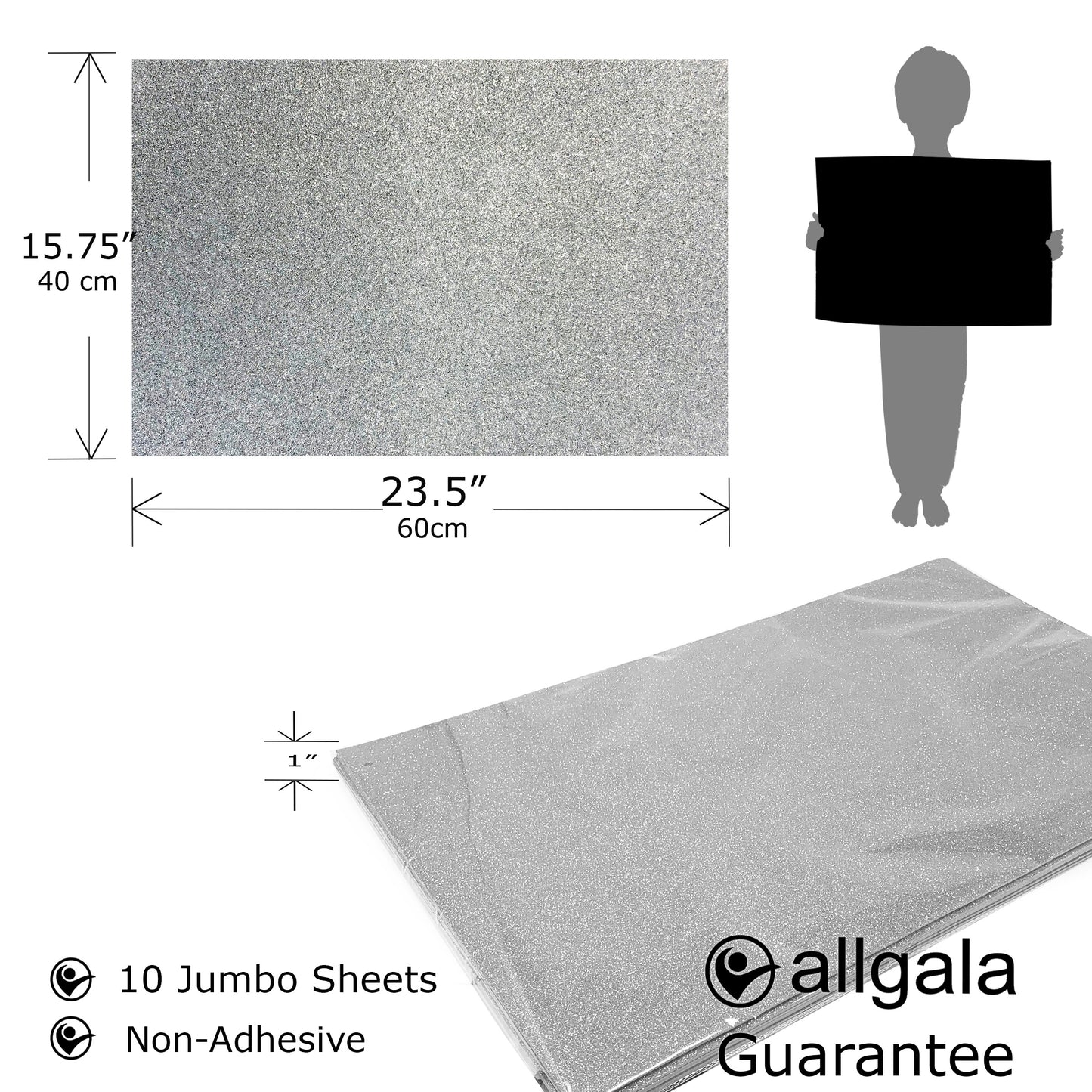 Allgala Foam Sheet 12 Pack JumboL 16"x24" Glitter EVA Foam Paper Sheets for Kids Art Project, Cosplay Costume, Arts and Crafts