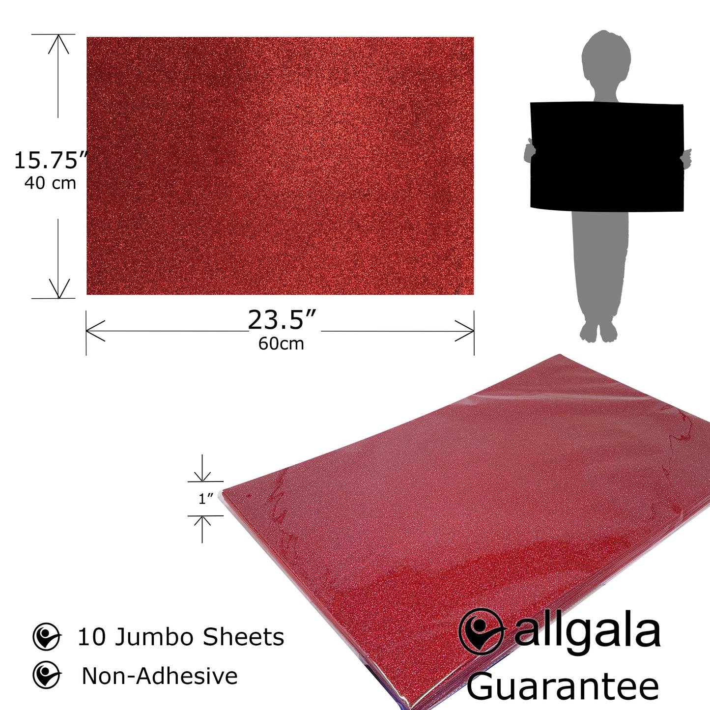 Allgala Foam Sheet 12 Pack JumboL 16"x24" Glitter EVA Foam Paper Sheets for Kids Art Project, Cosplay Costume, Arts and Crafts