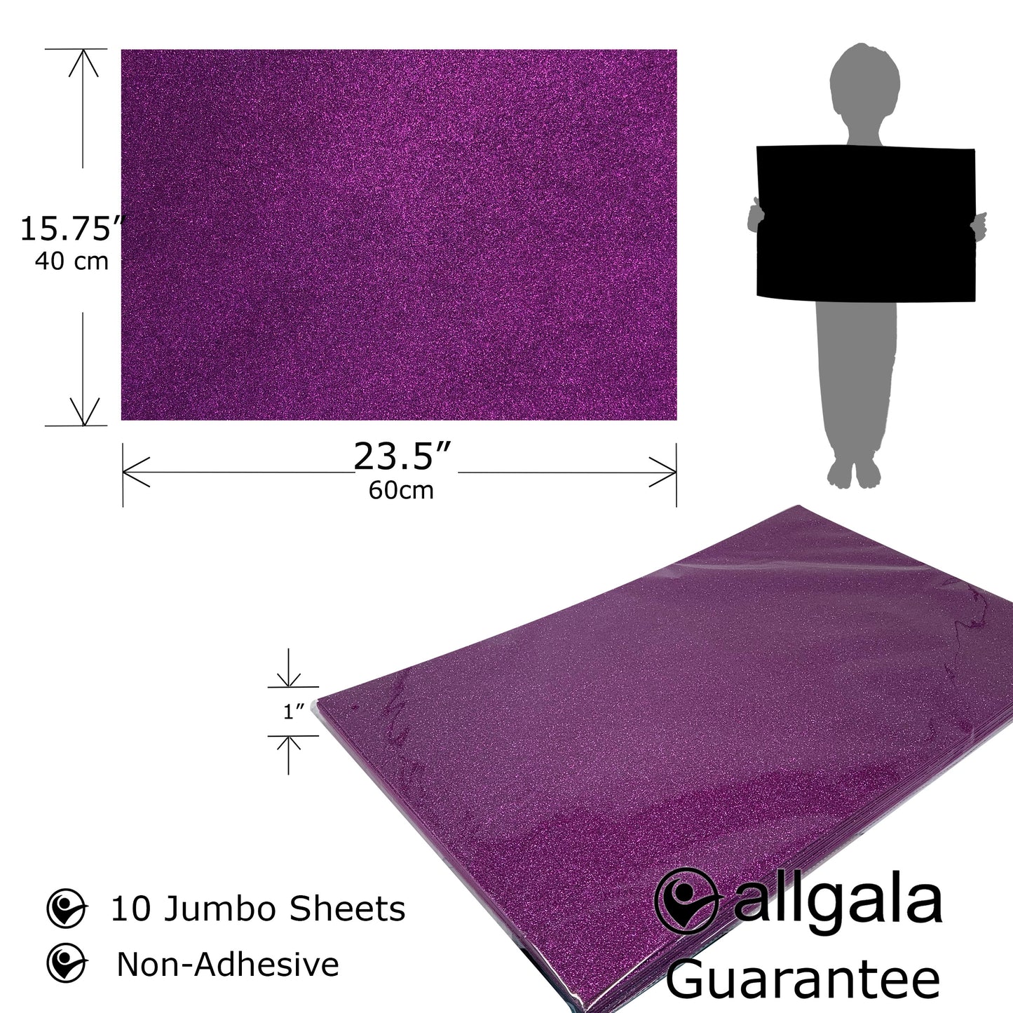 Allgala Foam Sheet 12 Pack JumboL 16"x24" Glitter EVA Foam Paper Sheets for Kids Art Project, Cosplay Costume, Arts and Crafts