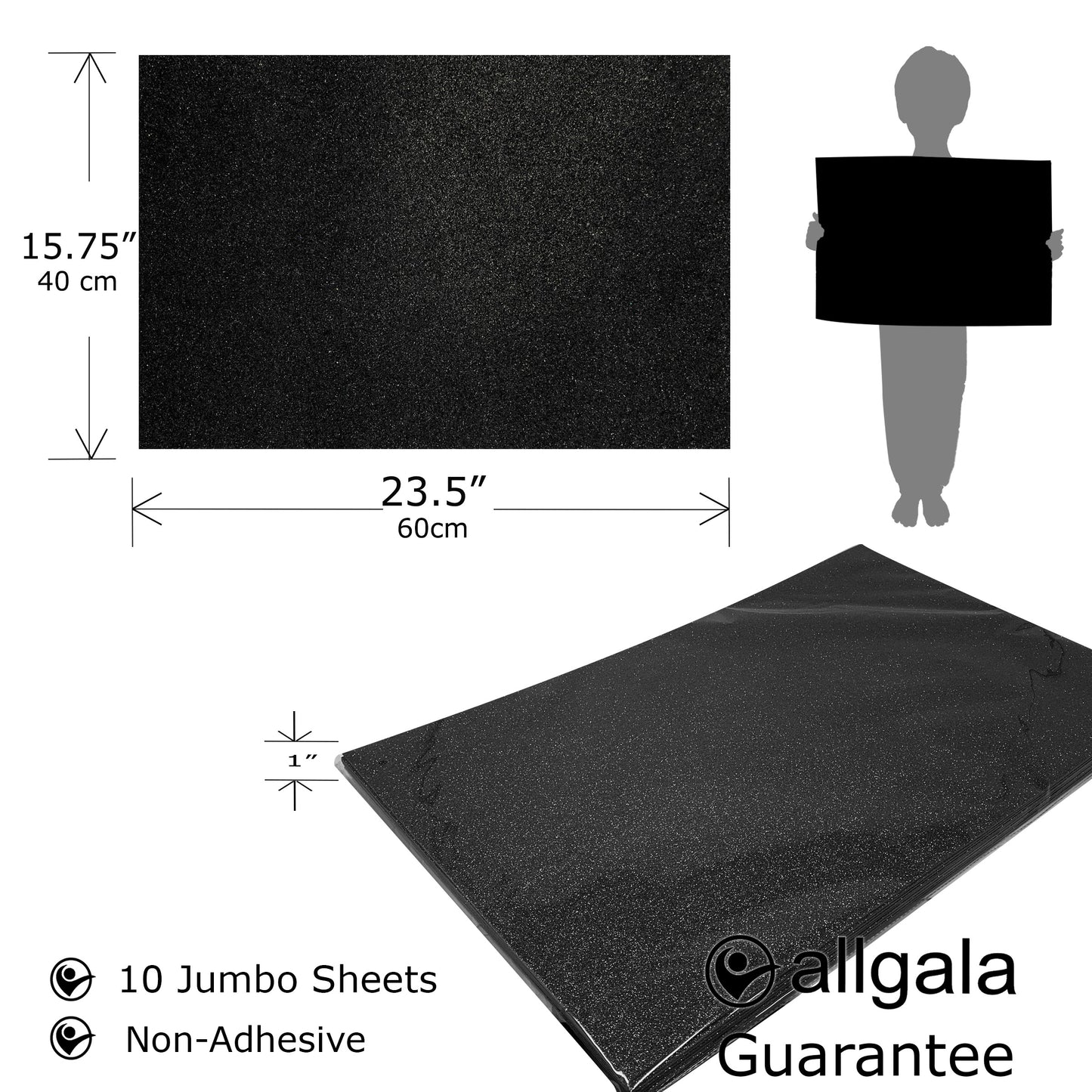 Allgala Foam Sheet 12 Pack JumboL 16"x24" Glitter EVA Foam Paper Sheets for Kids Art Project, Cosplay Costume, Arts and Crafts
