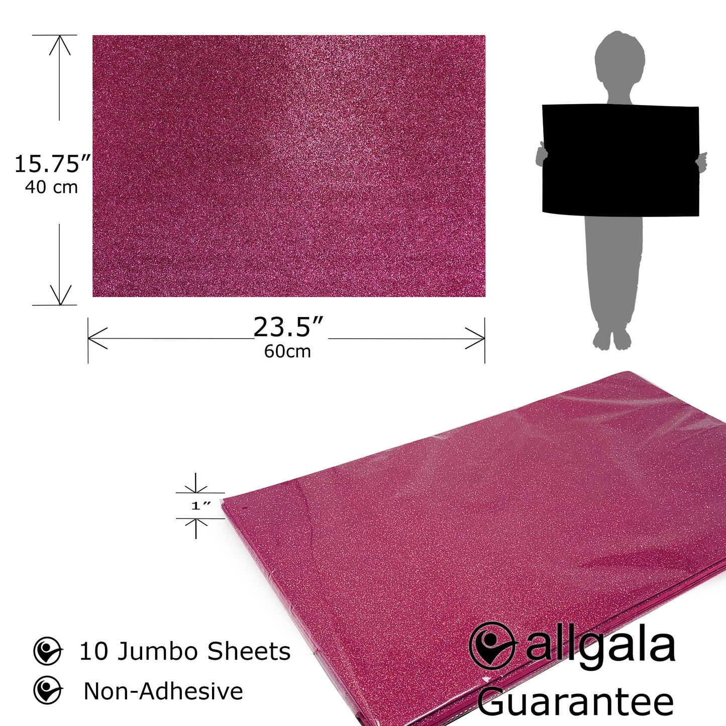 Allgala Foam Sheet 12 Pack JumboL 16"x24" Glitter EVA Foam Paper Sheets for Kids Art Project, Cosplay Costume, Arts and Crafts