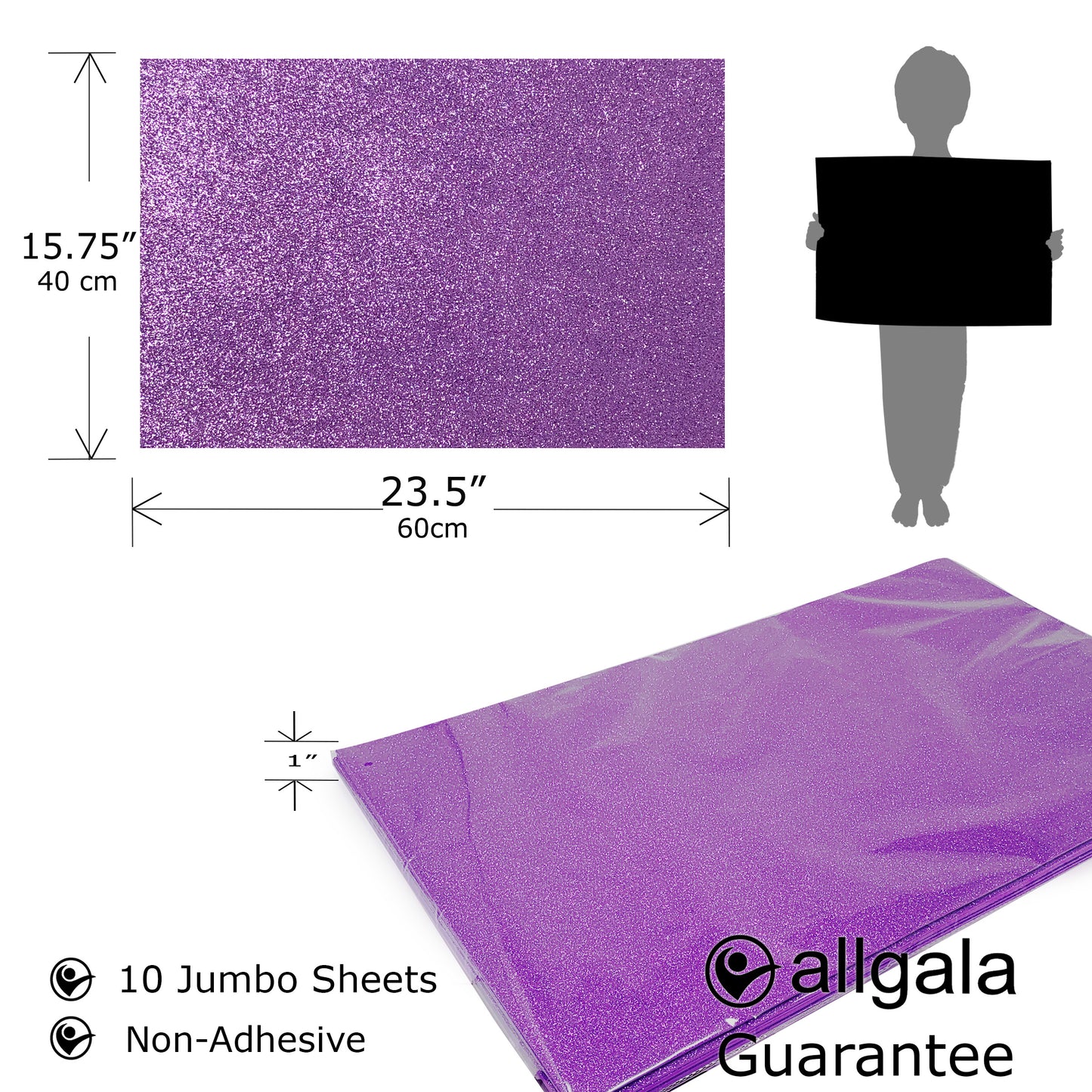 Allgala Foam Sheet 12 Pack JumboL 16"x24" Glitter EVA Foam Paper Sheets for Kids Art Project, Cosplay Costume, Arts and Crafts