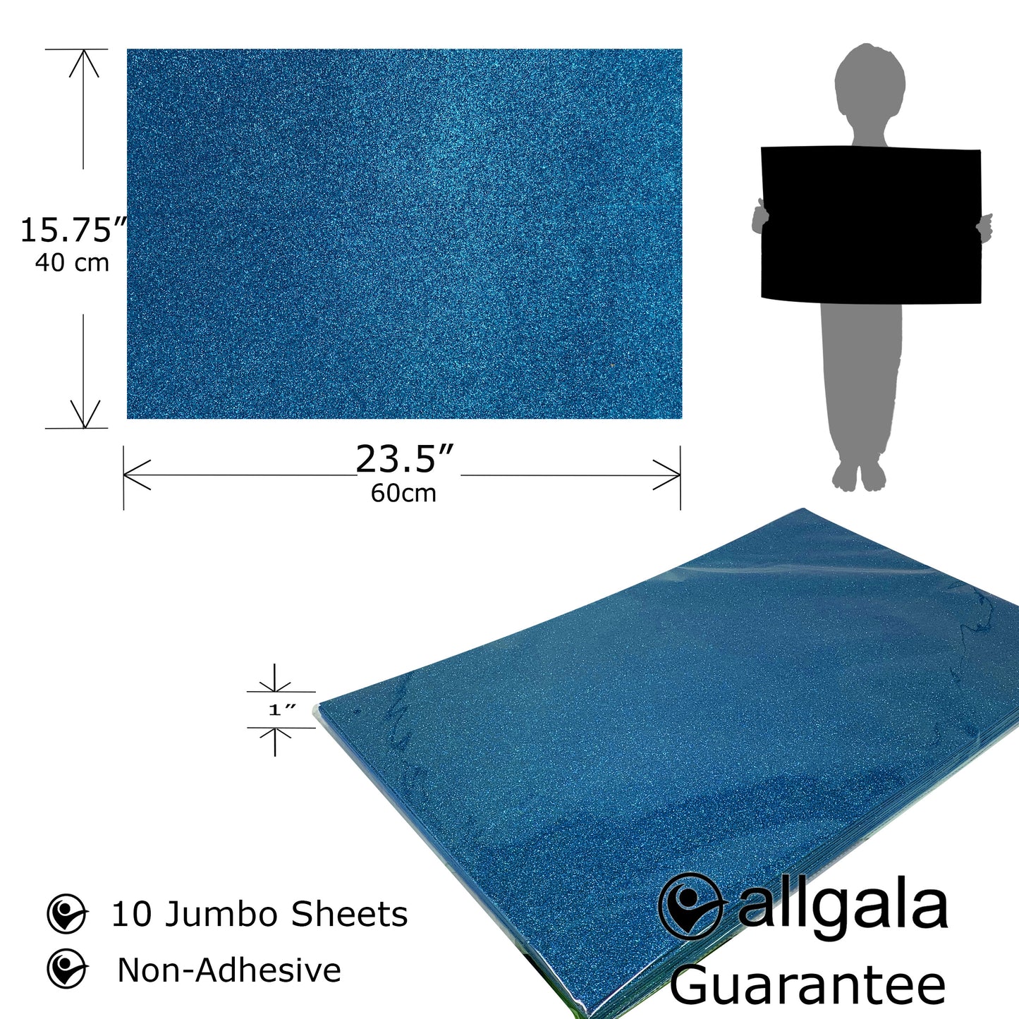 Allgala Foam Sheet 12 Pack JumboL 16"x24" Glitter EVA Foam Paper Sheets for Kids Art Project, Cosplay Costume, Arts and Crafts